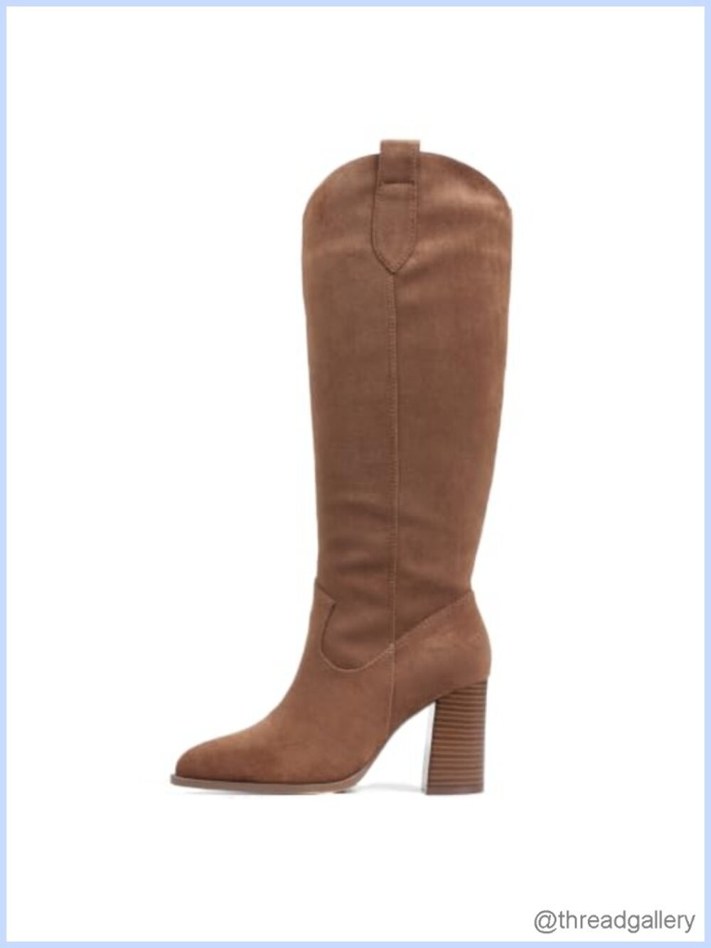 Faux Suede Knee High Boots Women Western Pointed Toe Chunky Heel